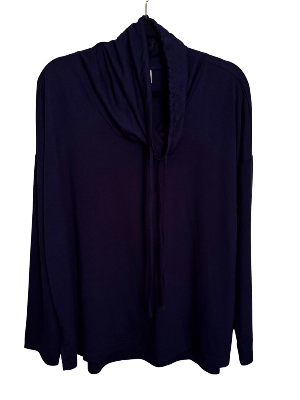 Natori NWT Large Long Sleeve Cowl Knit Top Blue Stretchy Drawstring Casual Basic